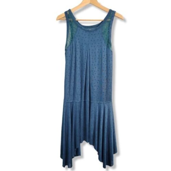 Free People Slinky Swing Dress Small Make it Count Trapeze Jade Green Sheer Lace - Picture 2 of 13